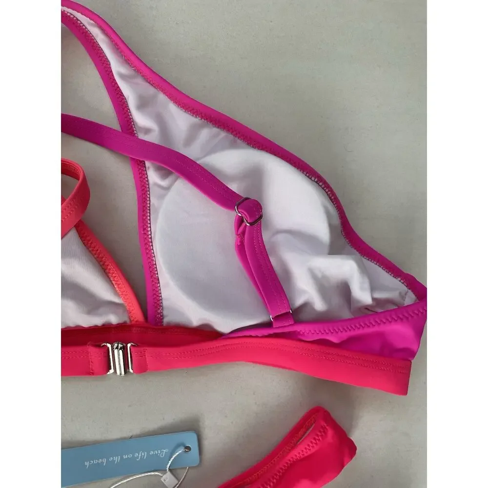 Popvil Swim Bikini Set Colorblock Asymmetric Swimwear Beach Summer